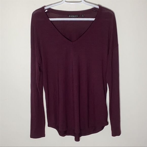 Athleta Cloudlight Relaxed V-Neck Maroon Tee XS - Picture 2 of 6